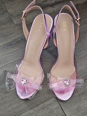NWOT Metallic Clear Purple Strap Heels Sandals -  Size US 8